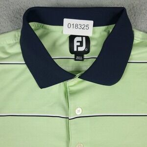 FJ FootJoy Polo Shirt Mens Large Green Striped Golf Casual Short Sleeve